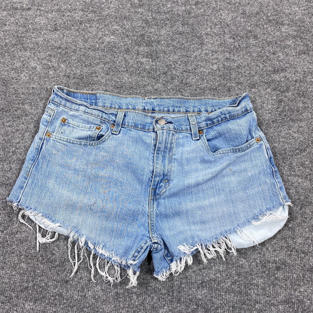 Levis Cut Off Shorts‎ Women 32 Blue 527 Jorts Distressed Daisy Duke Booty Biker